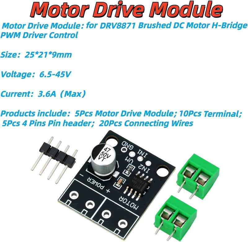 MTDELE 5Pcs DC Motor Drive Module Compatible with for DRV8871 6.5-45V 3.6A Max H-Bridge PWM Driver Module - Image 3